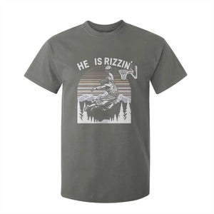 Funny Jesus Basketball T Shirt For Kid He Is Rizzin Retro Y2K Playing Basketball TS10 Military Green Print Your Wear