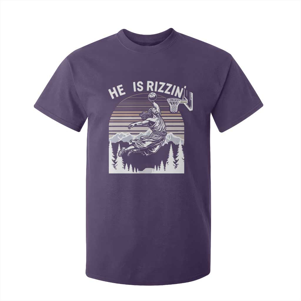Funny Jesus Basketball T Shirt For Kid He Is Rizzin Retro Y2K Playing Basketball TS10 Purple Print Your Wear