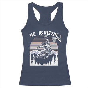 Funny Jesus Basketball Racerback Tank Top He Is Rizzin Retro Y2K Playing Basketball TS10 Navy Print Your Wear