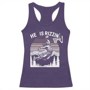 Funny Jesus Basketball Racerback Tank Top He Is Rizzin Retro Y2K Playing Basketball TS10 Purple Print Your Wear