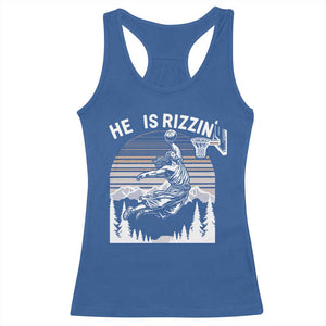 Funny Jesus Basketball Racerback Tank Top He Is Rizzin Retro Y2K Playing Basketball TS10 Royal Blue Print Your Wear