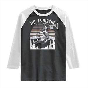 Funny Jesus Basketball Raglan Shirt He Is Rizzin Retro Y2K Playing Basketball TS10 Black White Print Your Wear