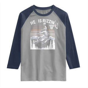 Funny Jesus Basketball Raglan Shirt He Is Rizzin Retro Y2K Playing Basketball TS10 Sport Gray Navy Print Your Wear