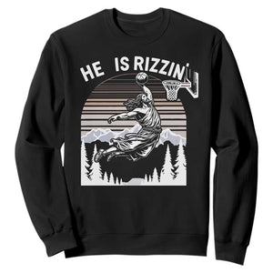 Funny Jesus Basketball Sweatshirt He Is Rizzin Retro Y2K Playing Basketball TS10 Black Print Your Wear