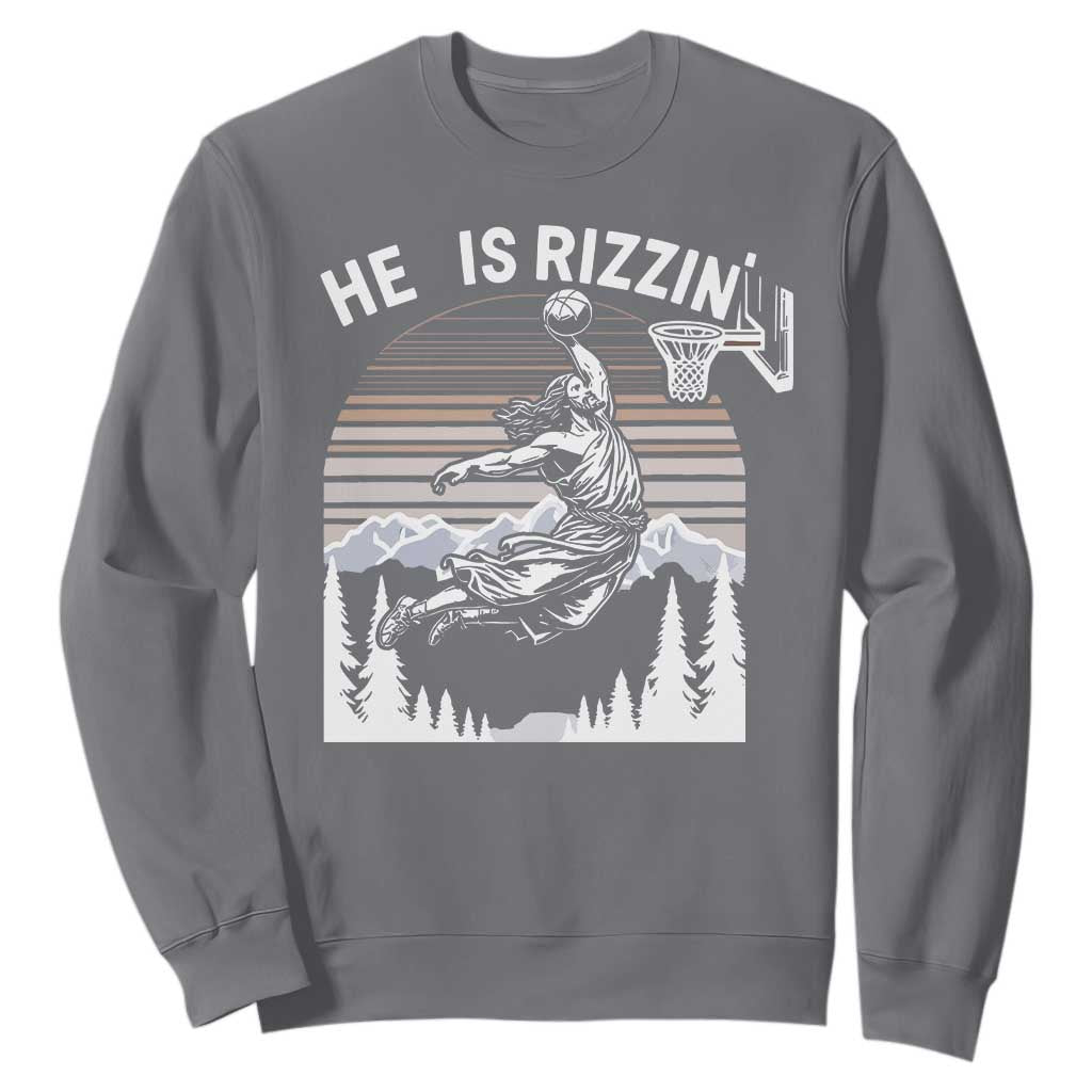 Funny Jesus Basketball Sweatshirt He Is Rizzin Retro Y2K Playing Basketball TS10 Charcoal Print Your Wear