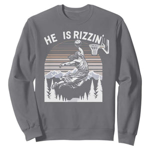 Funny Jesus Basketball Sweatshirt He Is Rizzin Retro Y2K Playing Basketball TS10 Charcoal Print Your Wear
