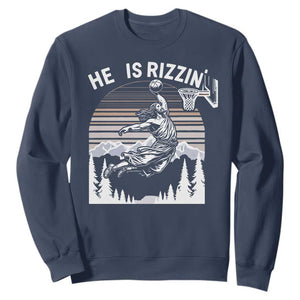Funny Jesus Basketball Sweatshirt He Is Rizzin Retro Y2K Playing Basketball TS10 Navy Print Your Wear