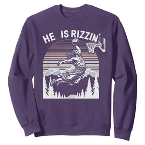 Funny Jesus Basketball Sweatshirt He Is Rizzin Retro Y2K Playing Basketball TS10 Purple Print Your Wear