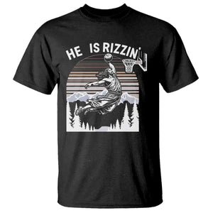 Funny Jesus Basketball T Shirt He Is Rizzin Retro Y2K Playing Basketball TS10 Black Print Your Wear