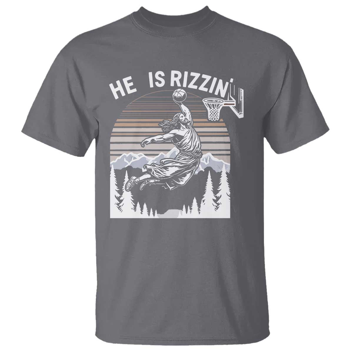 Funny Jesus Basketball T Shirt He Is Rizzin Retro Y2K Playing Basketball TS10 Charcoal Print Your Wear