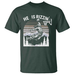 Funny Jesus Basketball T Shirt He Is Rizzin Retro Y2K Playing Basketball TS10 Dark Forest Green Print Your Wear