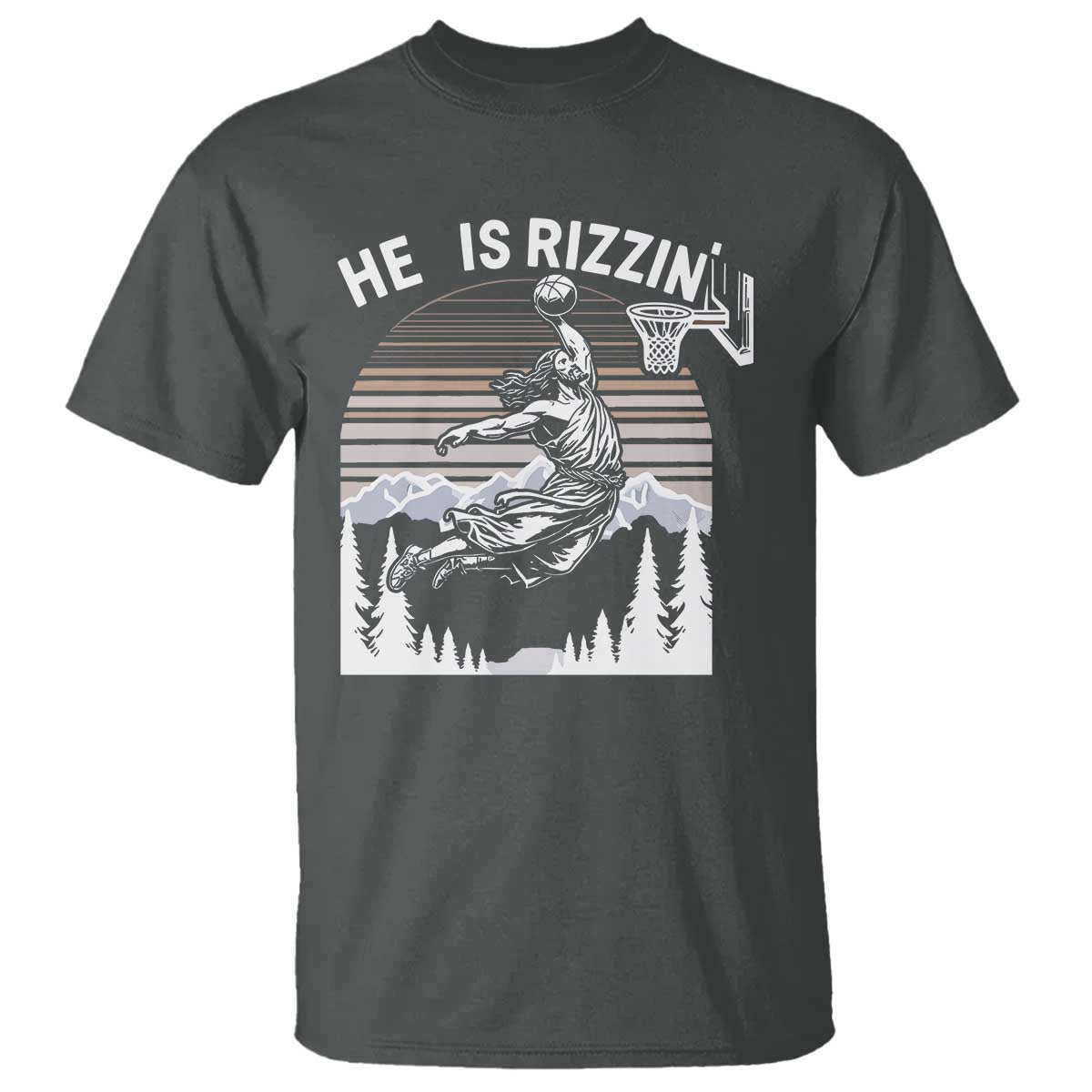 Funny Jesus Basketball T Shirt He Is Rizzin Retro Y2K Playing Basketball TS10 Dark Heather Print Your Wear