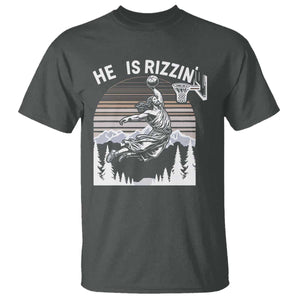 Funny Jesus Basketball T Shirt He Is Rizzin Retro Y2K Playing Basketball TS10 Dark Heather Print Your Wear