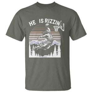 Funny Jesus Basketball T Shirt He Is Rizzin Retro Y2K Playing Basketball TS10 Military Green Print Your Wear