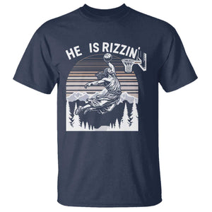 Funny Jesus Basketball T Shirt He Is Rizzin Retro Y2K Playing Basketball TS10 Navy Print Your Wear