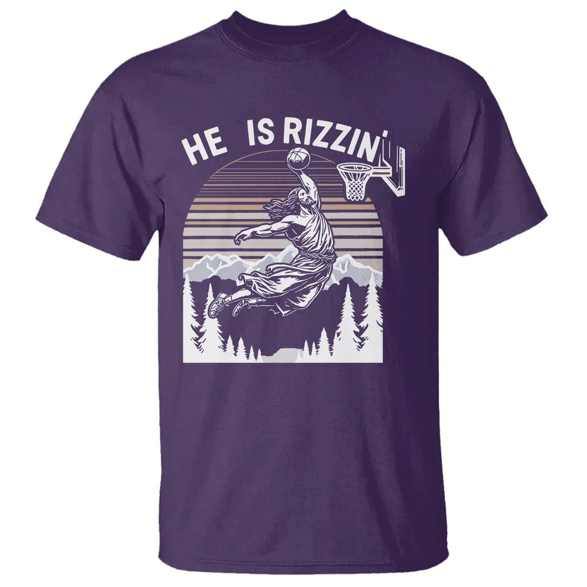 Funny Jesus Basketball T Shirt He Is Rizzin Retro Y2K Playing Basketball TS10 Purple Print Your Wear