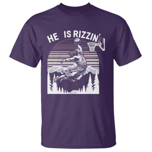 Funny Jesus Basketball T Shirt He Is Rizzin Retro Y2K Playing Basketball TS10 Purple Print Your Wear