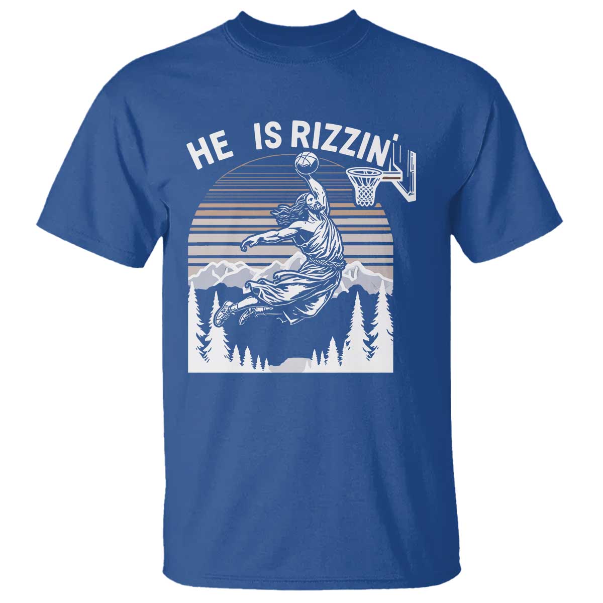 Funny Jesus Basketball T Shirt He Is Rizzin Retro Y2K Playing Basketball TS10 Royal Blue Print Your Wear