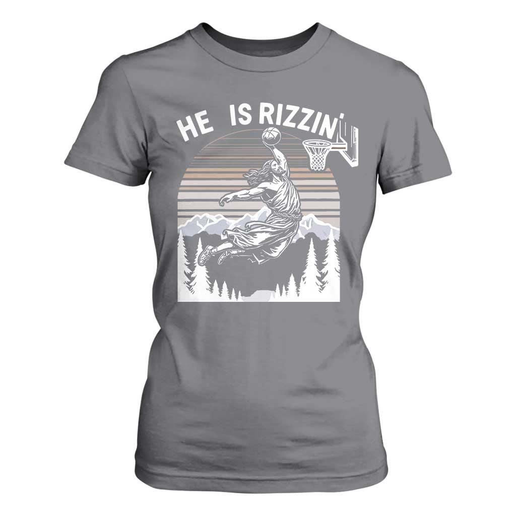 Funny Jesus Basketball T Shirt For Women He Is Rizzin Retro Y2K Playing Basketball TS10 Charcoal Print Your Wear