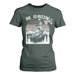 Funny Jesus Basketball T Shirt For Women He Is Rizzin Retro Y2K Playing Basketball TS10 Dark Forest Green Print Your Wear