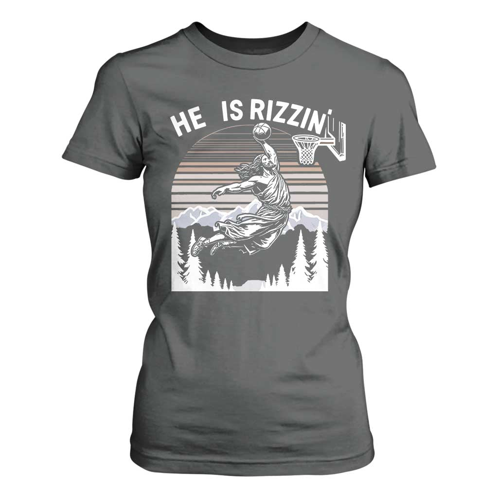Funny Jesus Basketball T Shirt For Women He Is Rizzin Retro Y2K Playing Basketball TS10 Dark Heather Print Your Wear