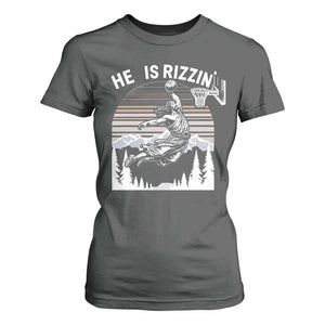 Funny Jesus Basketball T Shirt For Women He Is Rizzin Retro Y2K Playing Basketball TS10 Dark Heather Print Your Wear