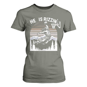 Funny Jesus Basketball T Shirt For Women He Is Rizzin Retro Y2K Playing Basketball TS10 Military Green Print Your Wear