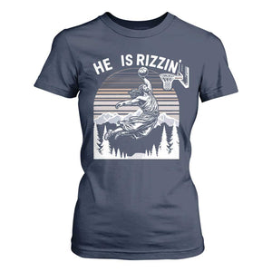 Funny Jesus Basketball T Shirt For Women He Is Rizzin Retro Y2K Playing Basketball TS10 Navy Print Your Wear
