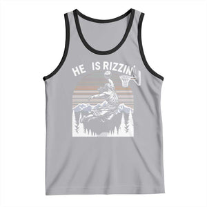 Funny Jesus Basketball Tank Top He Is Rizzin Retro Y2K Playing Basketball TS10 Athletic Heather Black Print Your Wear