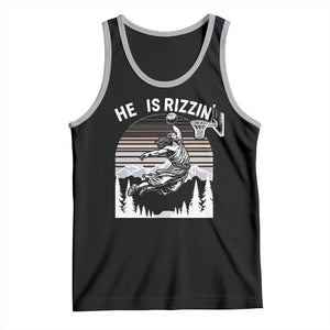 Funny Jesus Basketball Tank Top He Is Rizzin Retro Y2K Playing Basketball TS10 Black Athletic Heather Print Your Wear