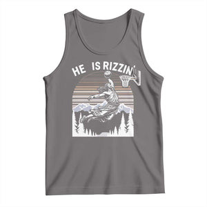 Funny Jesus Basketball Tank Top He Is Rizzin Retro Y2K Playing Basketball TS10 Deep Heather Print Your Wear
