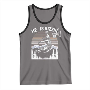 Funny Jesus Basketball Tank Top He Is Rizzin Retro Y2K Playing Basketball TS10 Deep Heather Black Print Your Wear