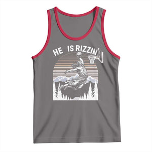 Funny Jesus Basketball Tank Top He Is Rizzin Retro Y2K Playing Basketball TS10 Deep Heather Red Print Your Wear
