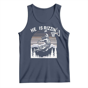 Funny Jesus Basketball Tank Top He Is Rizzin Retro Y2K Playing Basketball TS10 Navy Print Your Wear