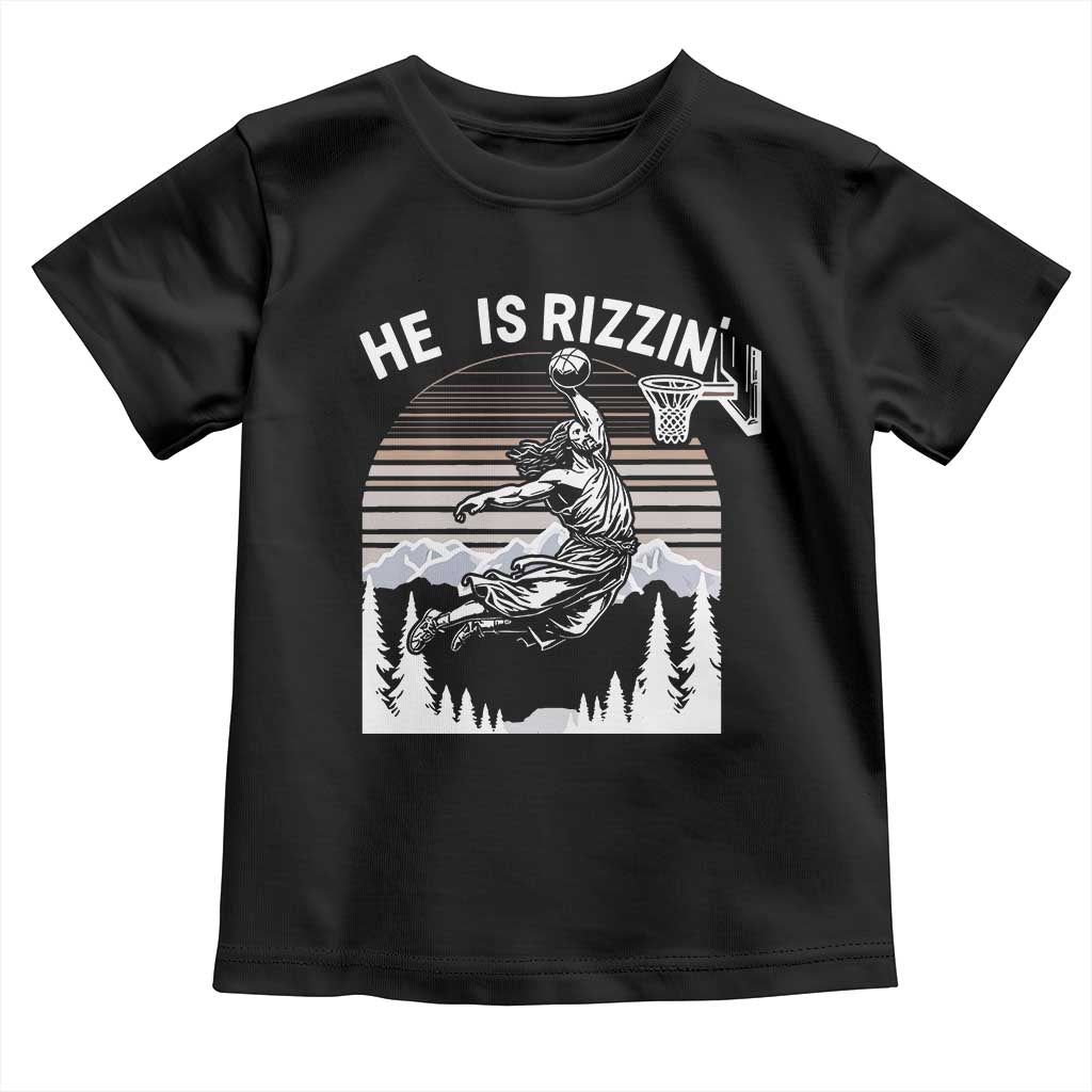 Funny Jesus Basketball Toddler T Shirt He Is Rizzin Retro Y2K Playing Basketball TS10 Black Print Your Wear
