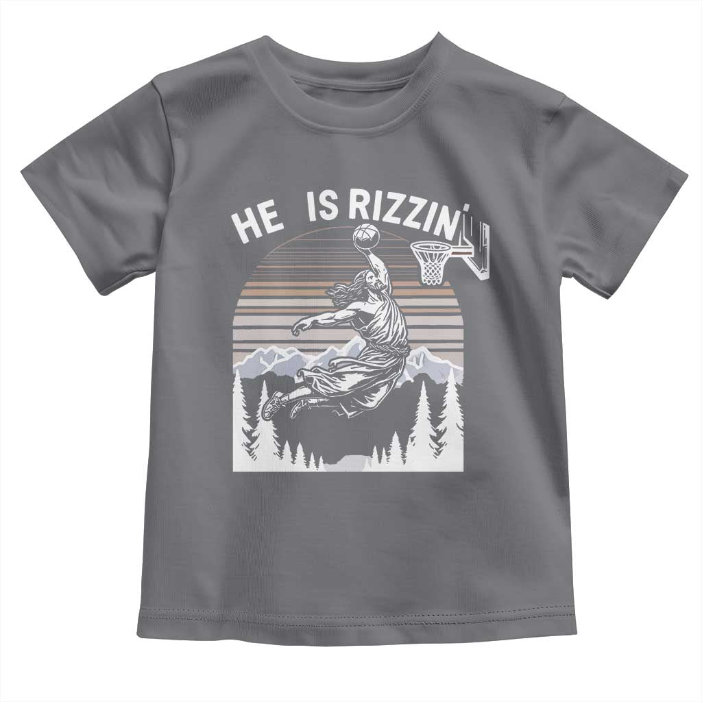 Funny Jesus Basketball Toddler T Shirt He Is Rizzin Retro Y2K Playing Basketball TS10 Charcoal Print Your Wear