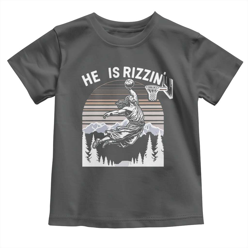 Funny Jesus Basketball Toddler T Shirt He Is Rizzin Retro Y2K Playing Basketball TS10 Dark Heather Print Your Wear
