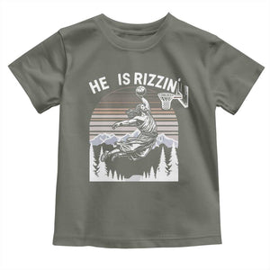 Funny Jesus Basketball Toddler T Shirt He Is Rizzin Retro Y2K Playing Basketball TS10 Military Green Print Your Wear