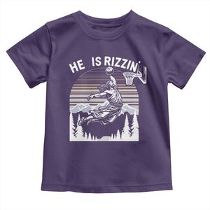 Funny Jesus Basketball Toddler T Shirt He Is Rizzin Retro Y2K Playing Basketball TS10 Purple Print Your Wear