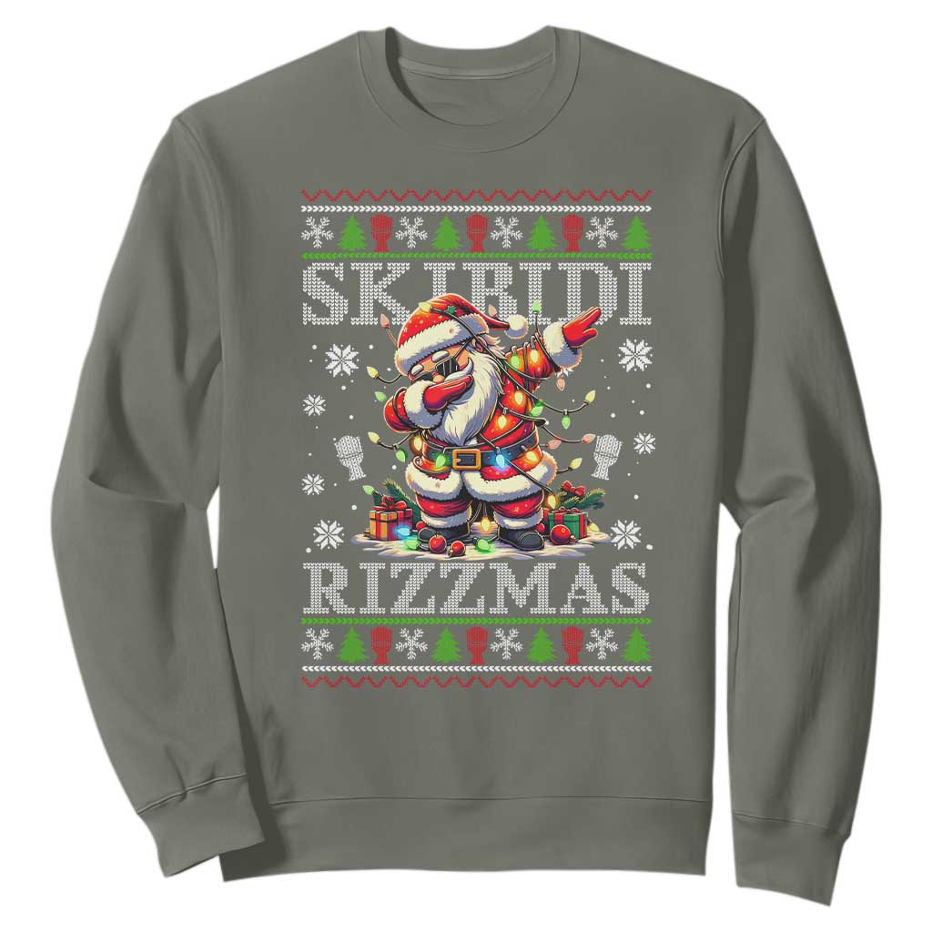 Skibidi Rizzmas Christmas Sweatshirt Rizz Santa Claus Funny Xmas Gen Alpha TS10 Military Green Print Your Wear