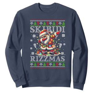 Skibidi Rizzmas Christmas Sweatshirt Rizz Santa Claus Funny Xmas Gen Alpha TS10 Navy Print Your Wear