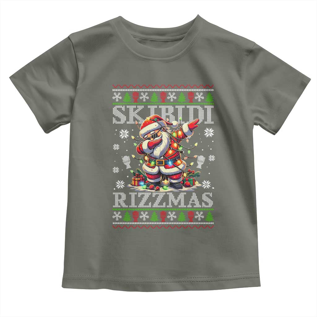 Skibidi Rizzmas Christmas Toddler T Shirt Rizz Santa Claus Funny Xmas Gen Alpha TS10 Military Green Print Your Wear