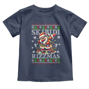 Skibidi Rizzmas Christmas Toddler T Shirt Rizz Santa Claus Funny Xmas Gen Alpha TS10 Navy Print Your Wear