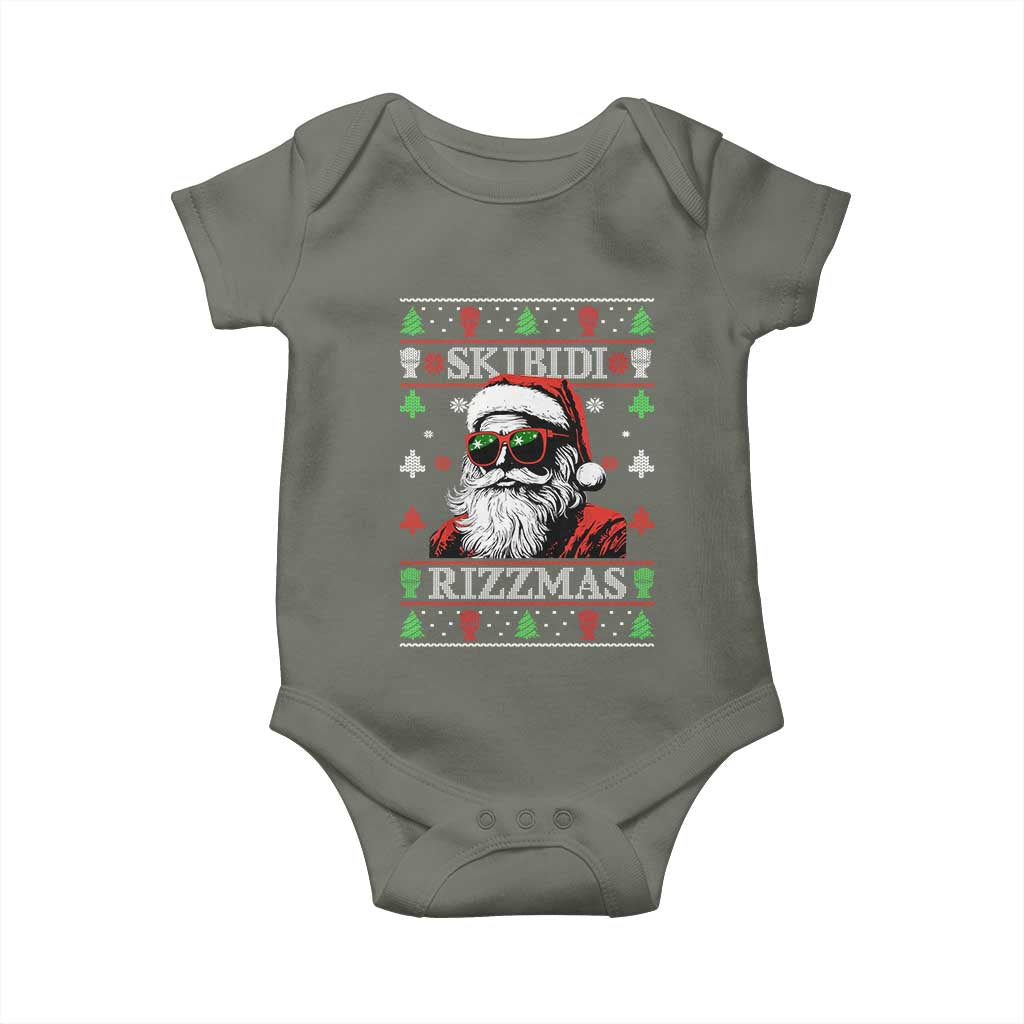 Skibidi Rizzmas Christmas Baby Onesie Rizz Santa Claus Funny Xmas Gen Alpha Ugly Christmas TS10 Military Green Print Your Wear