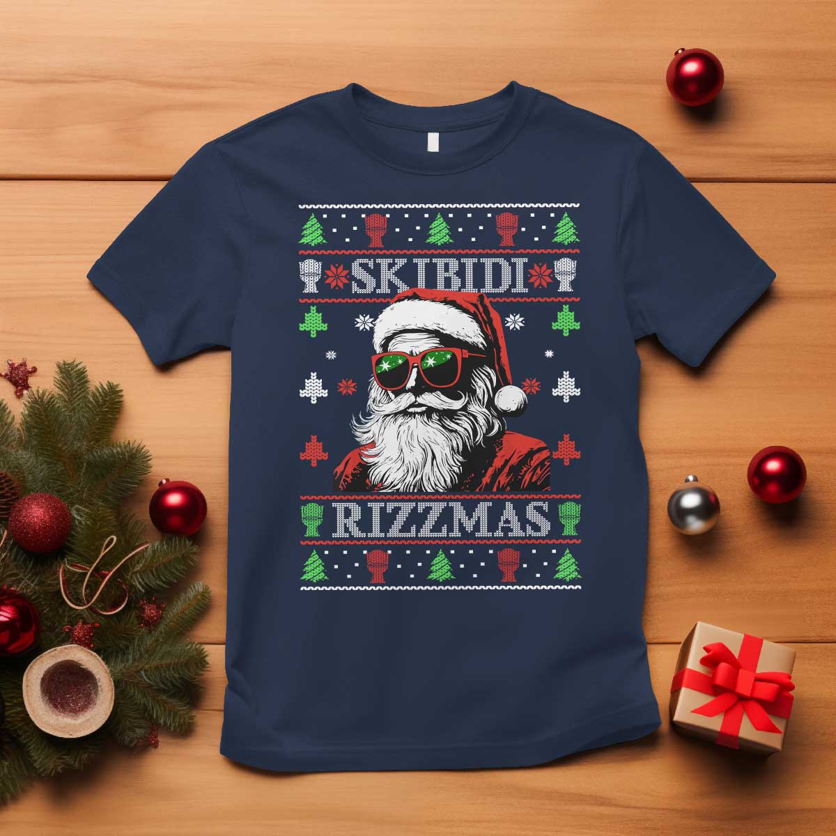Skibidi Rizzmas Christmas T Shirt Rizz Santa Claus Funny Xmas Gen Alpha Ugly Christmas TS10 Navy Print Your Wear