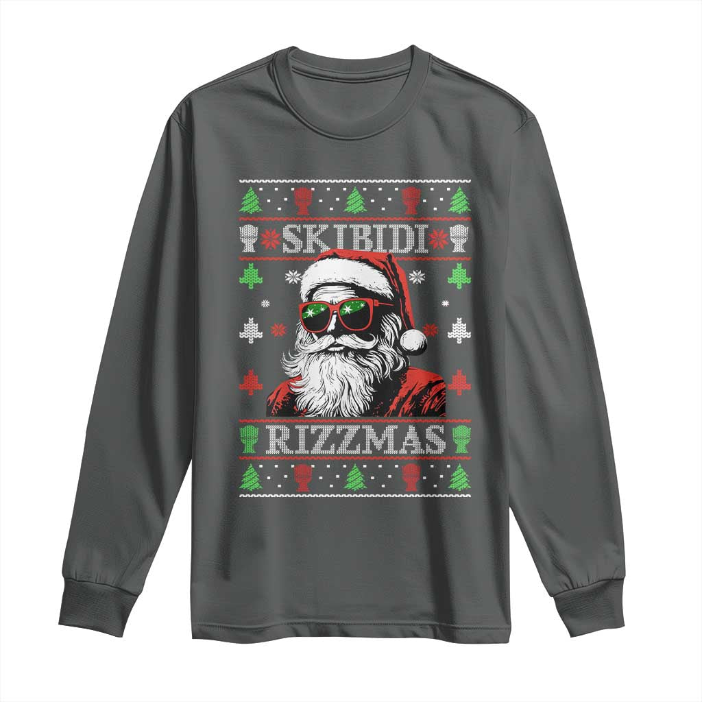 Skibidi Rizzmas Christmas Long Sleeve Shirt Rizz Santa Claus Funny Xmas Gen Alpha Ugly Christmas TS10 Dark Heather Print Your Wear