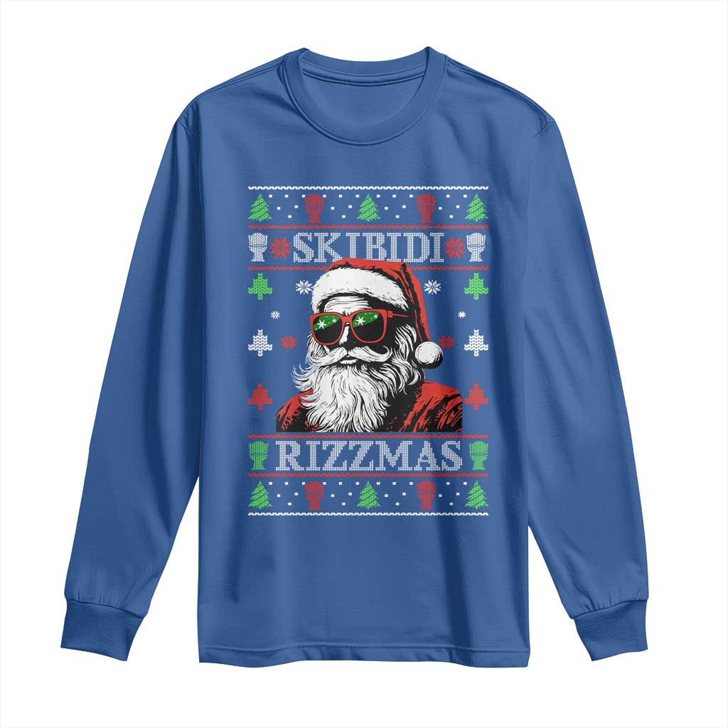 Skibidi Rizzmas Christmas Long Sleeve Shirt Rizz Santa Claus Funny Xmas Gen Alpha Ugly Christmas TS10 Royal Blue Print Your Wear