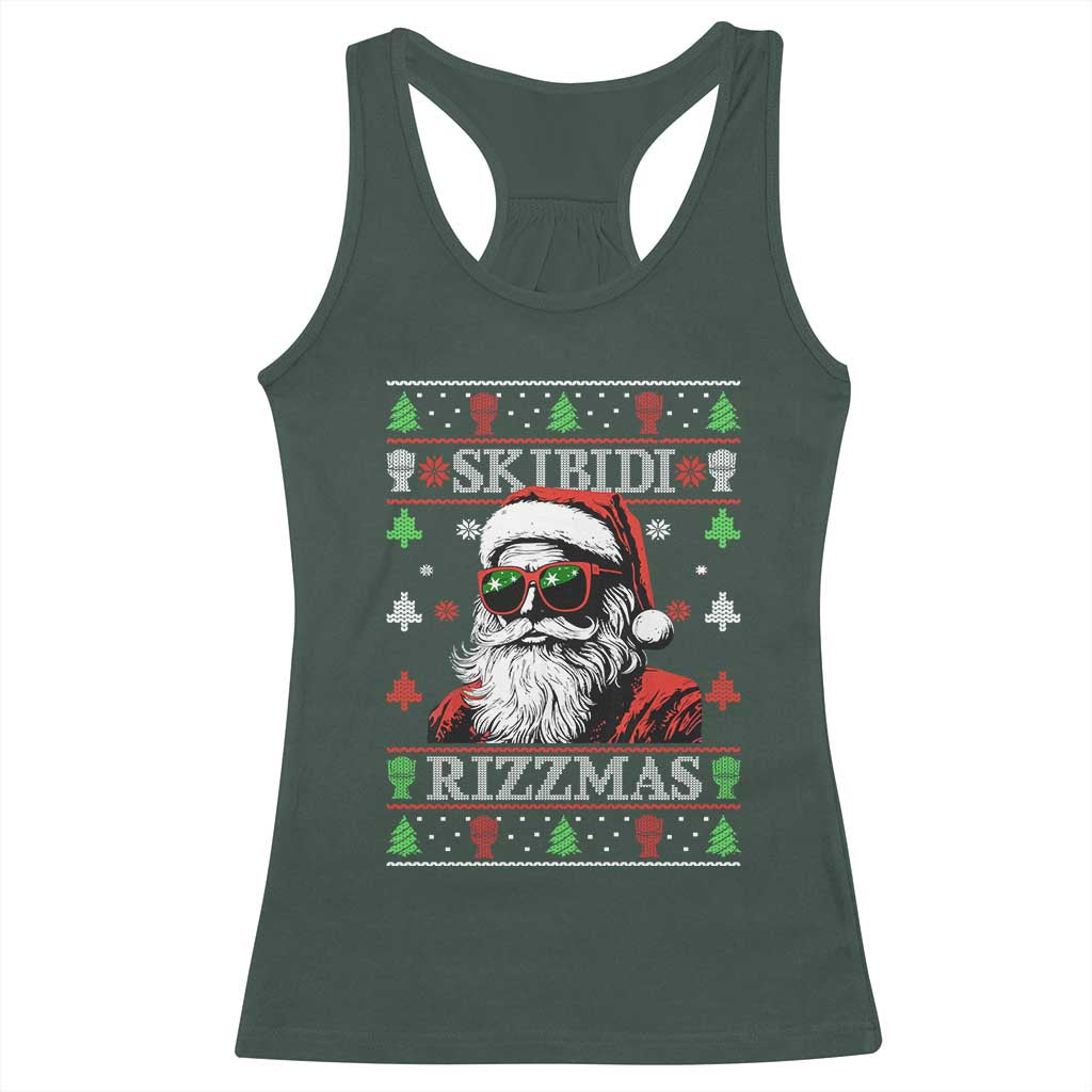 Skibidi Rizzmas Christmas Racerback Tank Top Rizz Santa Claus Funny Xmas Gen Alpha Ugly Christmas TS10 Dark Forest Green Print Your Wear