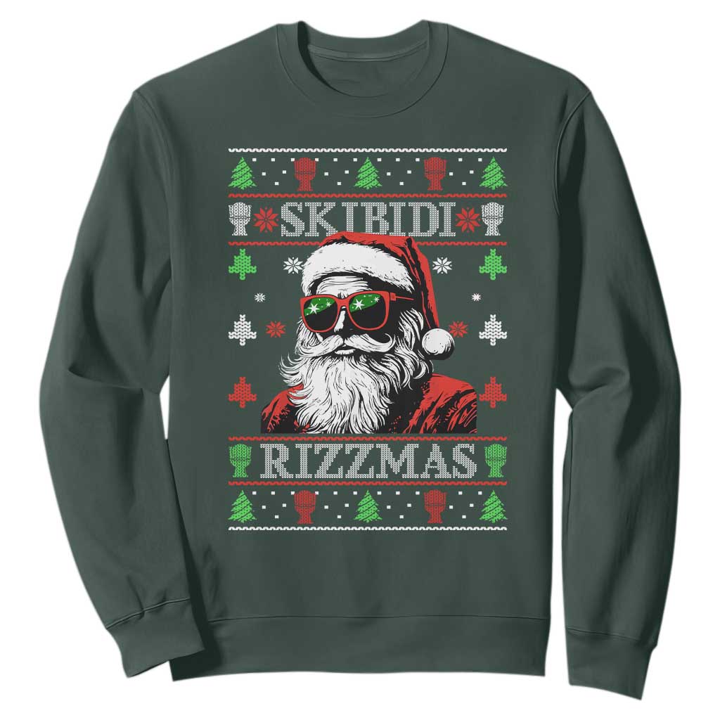 Skibidi Rizzmas Christmas Sweatshirt Rizz Santa Claus Funny Xmas Gen Alpha Ugly Christmas TS10 Dark Forest Green Print Your Wear