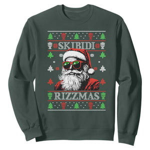 Skibidi Rizzmas Christmas Sweatshirt Rizz Santa Claus Funny Xmas Gen Alpha Ugly Christmas TS10 Dark Forest Green Print Your Wear